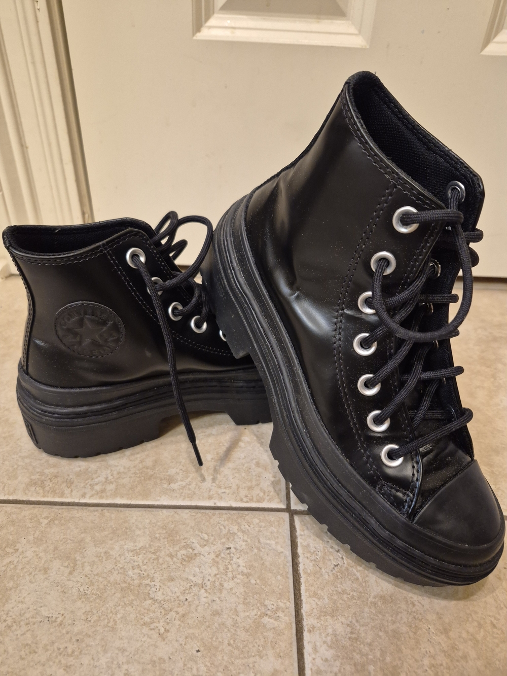 Converse Platform Black Leather Lace-Up Boots